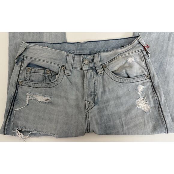 True Religion Dean No Flap Jeans Mens 29 Distressed Light Wash Slim Fit - Picture 1 of 9